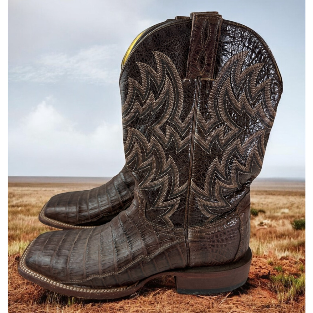 Cavender’s Alligator Print Western Boots Cowboy Square Toe Brown Men's Size 10 D - Picture 1 of 14